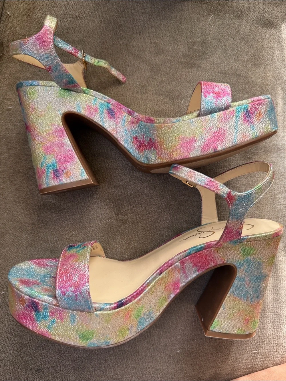 Platform Ankle-Strap Sandal in Multicolor rainbow glitter sparkleTie-Dye